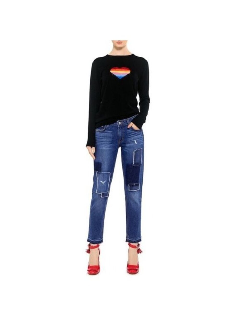 Derek Lam 10 Crosby Mila Mid-Rise Girlfriend Patchwork Released Hem Jeans 28